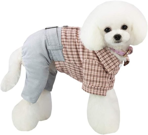 Dog T Shirt Dog Shirt Clothes Collar Plaid Shirt Bow Tie 4 Legs Casual Shirts Jumpsiut Cool Summer Autumn Tank Top Vest for Small Dog Puppy Cat (Blue-Black, S)