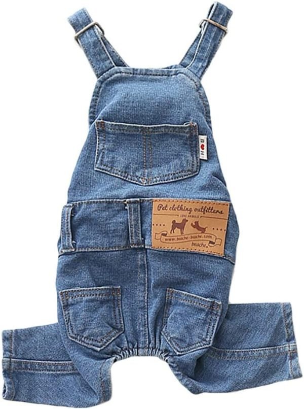 Dog Denim Jumpsuit Costumes Cat Pet Jean Overalls Clothes For Yorkie Bulldog (XL, Blue)