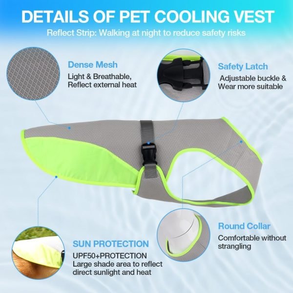 Dog Cooling Vest for Summer, Lightweight Jacket Dog Cooling Shirt, UV Protection Cooling Harness for Outdoor Activity with Breathable Mesh(Grey, X-Large)