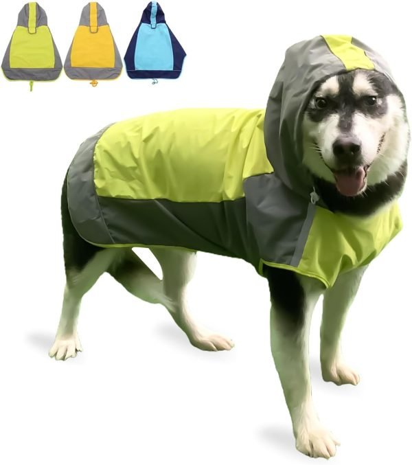 Dog Raincoat,Dog Waterproof Jacket,Reflective Dog Jacket with Hoodie,Lightweight Dog Poncho Slicker,Dog Rain Coat for Medium Large Dogs (Green, X-Large)