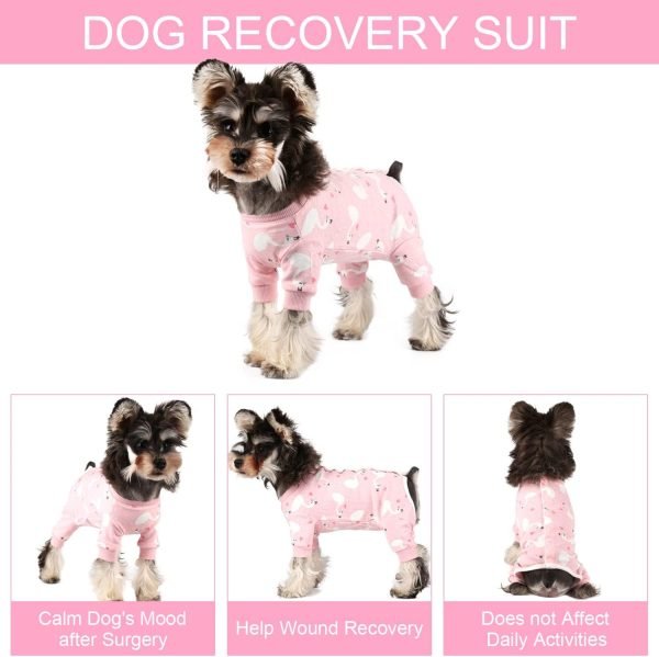 Dog Surgery Recovery Suit Pet Surgical Onesie Long Sleeve After Surgery Wear Pet E-Collar Alternative for Female Male Dog with LegPink Swan/Small