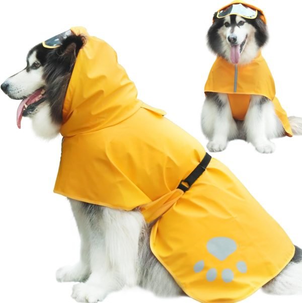 Dog Raincoat Hooded Slicker Poncho - Reflective Lightweight Pet Rain Jacket Coat,Dog Waterproof Raincoat with Adjustable Belly Strap for Small,Medium, Large Dogs