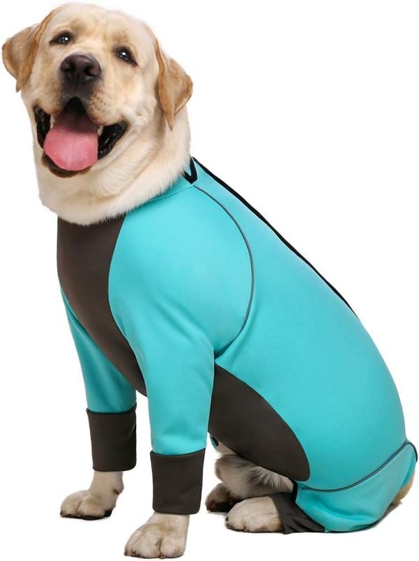 Dog Jumpsuit for Medium Large Dogs，4 Legged Recovery Dog Onesie Large Size Dog,Waterproof Blue Zip Up Dog Clothes,Big Dog Pajamas Pjs Gifts Girl Boy,Full Belly (Blue, 36)