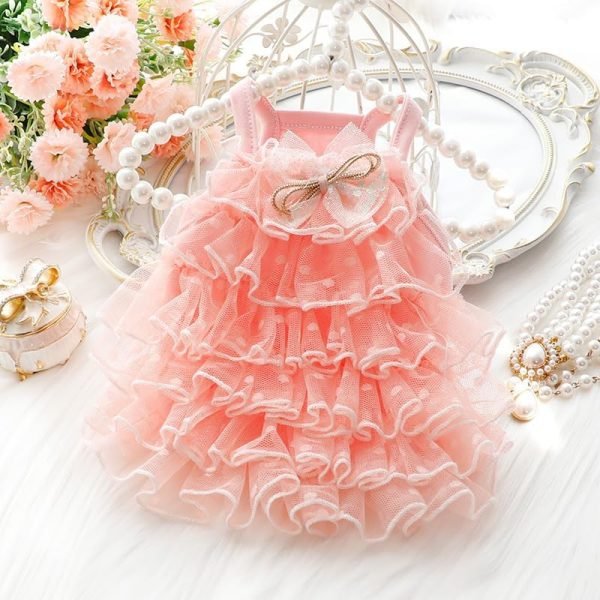 Dog Wedding Dresses for Small Dogs Lolita Clothes Princess Skirt Cat Costume Lace Star Pet Girl Cute Coat Outfits Summer Costumes (S,Pink)