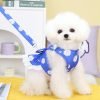 Dog Dress Harness and Leash Set for Small Dogs Floral Bow Tie Girl Puppy Dress Breathable Cute Princess Dog Dresses Spring Summer Pet Cat Clothes Skirt(Dark Blue,Medium)