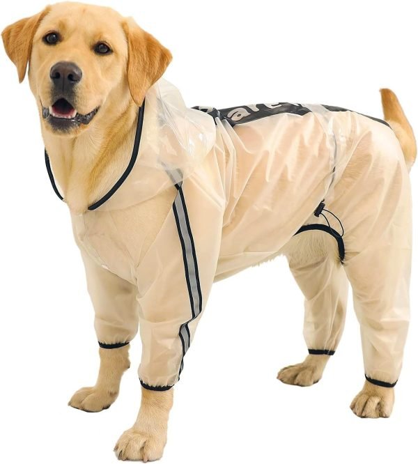 Dog Raincoat, Pet Rain Coat, 4 Legs Dog Rain Jacket with Reflective Stripe, Water Proof Dog Poncho Snow Clothes for Small Medium Large Dogs