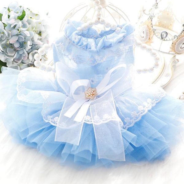 Dog Wedding Dresses for Small Dogs Skirt Lolita Clothes Cat Princess Costume Waltz Pet Girl Cute Star Coat Outfits Summer Costumes (S,Blue)