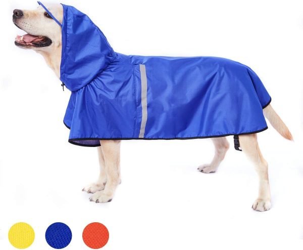 Dog Raincoat with Adjustable Belly Strap and Leash Hole - Hoodie with Reflective Strip - Waterproof Slicker Lightweight Breathable Rain Poncho Jacket for Medium Large Dogs - Easy to Wear, Yellow 5XL