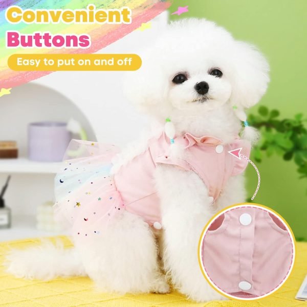 61P1RgneY5L._AC_SL1500 Small Dog Harness Dress Pink Cute Rainbow Tutu Dresses for Dogs Princess Summer Puppy Dog Dress for Small Dogs Girl Cat Dresses Clothes for Cats Only Shih Tzu Chihuahua Dog Clothes, Small