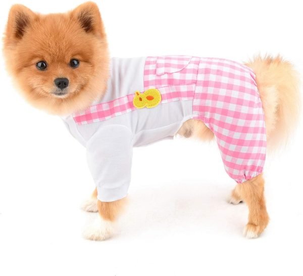 Dog Outfits for Small Dogs Boy Girls Summer Shirts with Plaid Pants Jumpsuits One Piece Apparel for Cats Puppies Chihuahua Clothes Adorable Overalls for Medium Pets 4 Legs Spring