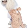 Beige Dog Overalls Couple Striped Puppy Clothes Pet Dress Pant T-Shirts Jumpsuit for Small Medium Dogs Cats, M
