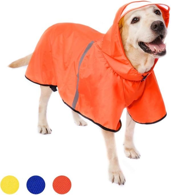 Dog Raincoat with Adjustable Belly Strap and Leash Hole - Hoodie with Reflective Strip - Waterproof Slicker Lightweight Breathable Rain Poncho Jacket for Medium Large Dogs - Easy to Wear, Yellow 5XL