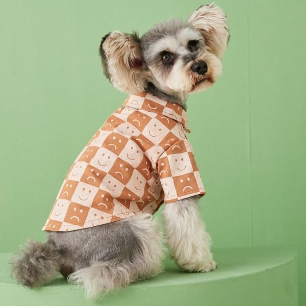 Dog Costume Cotton Clothes for Pets Plaid Shirt Smile Face Pet Boy Coat for Small Dogs Medium Large Cute T-Shirt Cat Girl Outfits Female Costumes Summer (M,Caramel Face)