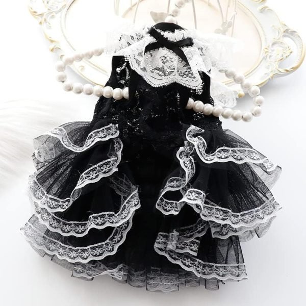 61Vtq2SQ1jL._AC Dog Wedding Dresses for Small Dogs Lolita Clothes Princess Cat Costume Lace Black Pet Girl Cute Coat Outfits Summer Costumes (M,Black)