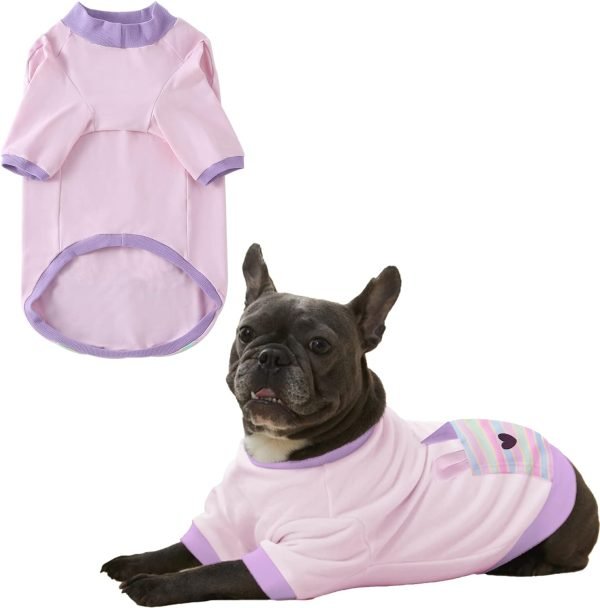 Dog T-Shirts 100% Cotton Soft Puppy Clothes Cute Prints Dogs Pocket Shirt for Small Dogs (Small PinkCat)