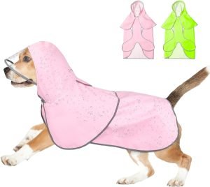 Reflective Dog Raincoat - Waterproof Dog Rain Jacket Hooded Poncho Lightweight Dog Rain Coat with Transparent Cap Brim (Medium, Pink)