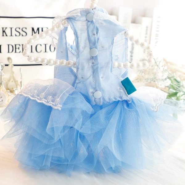 Dog Wedding Dresses for Small Dogs Skirt Lolita Clothes Cat Princess Costume Waltz Pet Girl Cute Star Coat Outfits Summer Costumes (S,Blue)