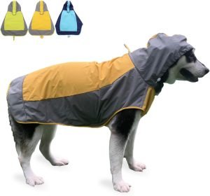 Dog Raincoat,Dog Waterproof Jacket,Reflective Dog Jacket with Hoodie,Lightweight Dog Poncho Slicker,Dog Rain Coat for Medium Large Dogs (Yellow, Small)