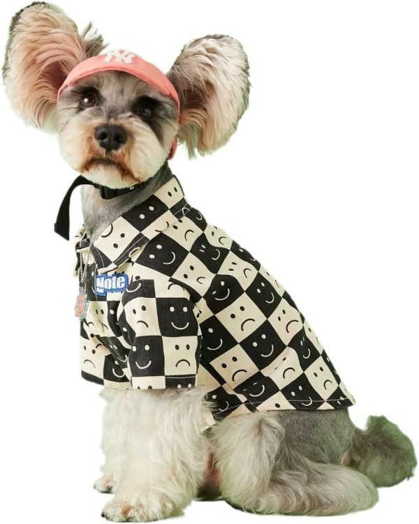 Dog Costume Cotton Clothes for Pets Plaid Shirt Smile Face Pet Boy Coat for Small Dogs Medium Large Cute T-Shirt Cat Girl Outfits Female Costumes Summer (M,Caramel Face)