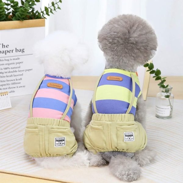 Dog Shirt Clothes T Shirts Stripe Shirts 4 Legs Casual Shirt Overalls Cool Summer Onesie Tank Top Vest Dog Shirts for Small Dog Puppy Cat (Yellow, L)
