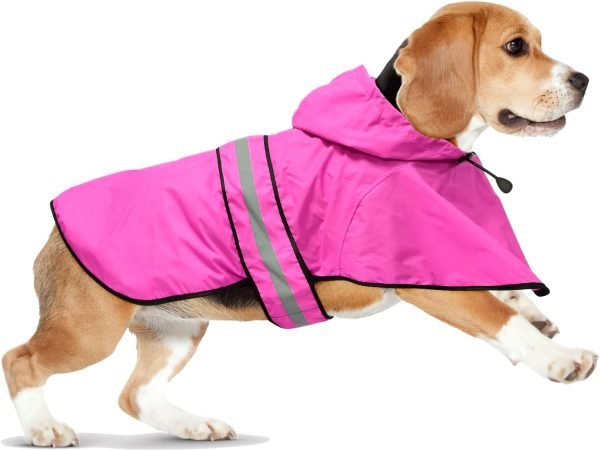 61_zzv69FsL._AC_SL1500 Waterproof Dog Raincoats - Adjustable Lightweight Pet Rain Coat Dog Slicker Poncho, Safety Dog Raincoats with Reflective Strip and Leash Hole for Small, Medium, Large Dogs (X-Large, RED)