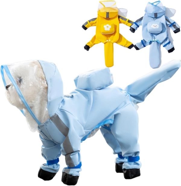 Full Coverage Small Dog Raincoat, Waterproof with Four-Leg Protection, Ideal for Teddy Bears, Includes Waterproof Mini Backpack (Yellow New, XX-Large(Recommended Weight:15-22 Pounds))