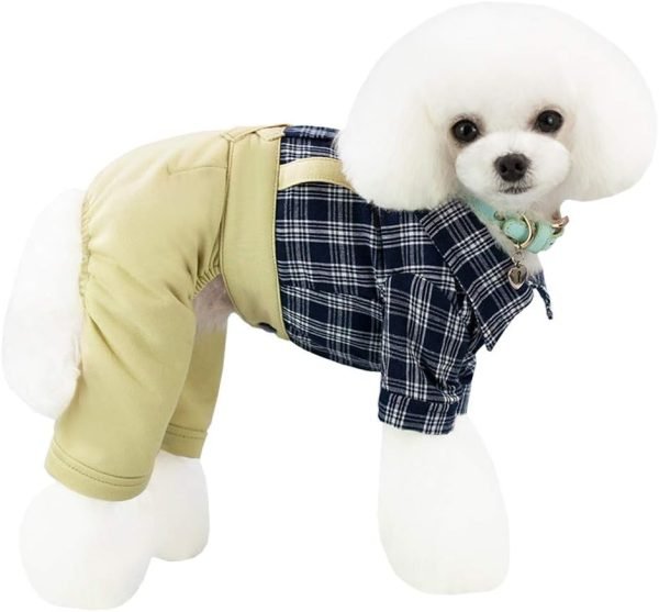 Dog T Shirt Dog Shirt Clothes Collar Plaid Shirt Bow Tie 4 Legs Casual Shirts Jumpsiut Cool Summer Autumn Tank Top Vest for Small Dog Puppy Cat (Blue-Black, S)