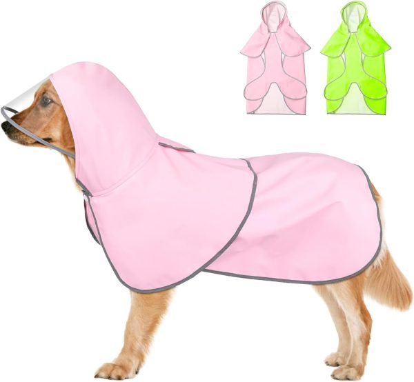 Reflective Dog Raincoat - Waterproof Dog Rain Jacket Hooded Poncho Lightweight Dog Rain Coat with Transparent Cap Brim (Medium, Pink)