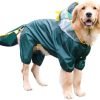 Large Dog Raincoat with Leash Hole, Full Coverage Slicker Dog Rain Coat Hoodie, Animal Shape Waterproof Jacket for Small Medium Large Dogs Dinosaur 4XL