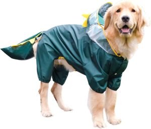 Large Dog Raincoat with Leash Hole, Full Coverage Slicker Dog Rain Coat Hoodie, Animal Shape Waterproof Jacket for Small Medium Large Dogs Dinosaur 4XL