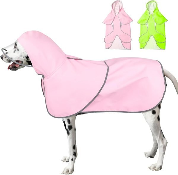 Reflective Dog Raincoat - Waterproof Dog Rain Jacket Hooded Poncho Lightweight Dog Rain Coat with Transparent Cap Brim (Medium, Pink)