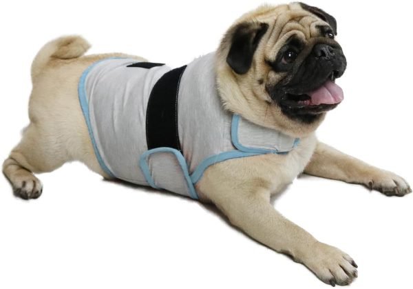 Dog Anxiety Vest, Comfort Dog Anxiety Relief Coat, Breathable Dog Calming Vest for Thunderstorm, Travel, Fireworks, Vet Visits（Dog Calming Vest Light Grey Blue S）