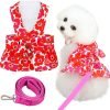 Dog Dresses for Small Dogs Girl Puppy Dresses with Leash Bow Harness Dress for Small Medium Dogs Summer Pet Floral Dresses with D-Ring Female(Yellow S)