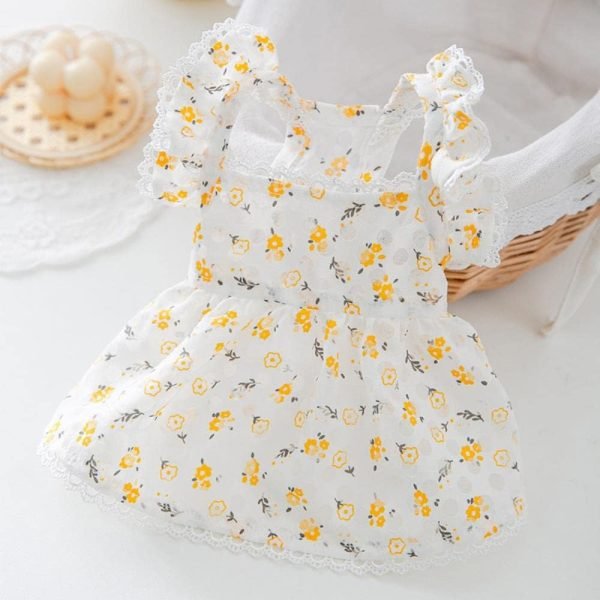 61f8HE6PteL._AC_SL1000 Floral Dress Pet Dog Clothes Cat Fresh Hollow Clothing Dogs Small Chihuahua Sweet Summer White Breathable Girl Boy Chihuahua