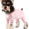 Dog Surgery Recovery Suit Pet Surgical Onesie Long Sleeve After Surgery Wear Pet E-Collar Alternative for Female Male Dog with LegPink Swan/Small