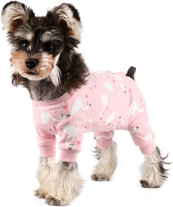 Dog Surgery Recovery Suit Pet Surgical Onesie Long Sleeve After Surgery Wear Pet E-Collar Alternative for Female Male Dog with LegPink Swan/Small
