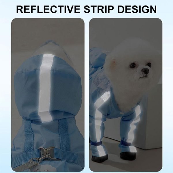 Dog Raincoat, Clear Hooded Raincoat, Portable Waterproof Poncho with Reflective Trim and Storage Bag for Small Dogs, Medium Dogs, Large Dogs. (Small, Clouds-Blue)
