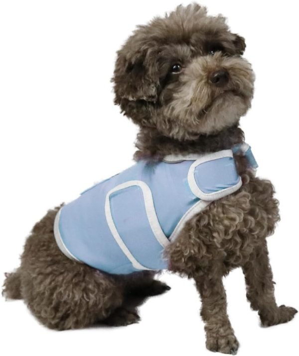 Dog Anxiety Vest, Comfort Dog Anxiety Relief Coat, Breathable Dog Calming Vest for Thunderstorm, Travel, Fireworks, Vet Visits（Dog Calming Vest Light Grey Blue S）