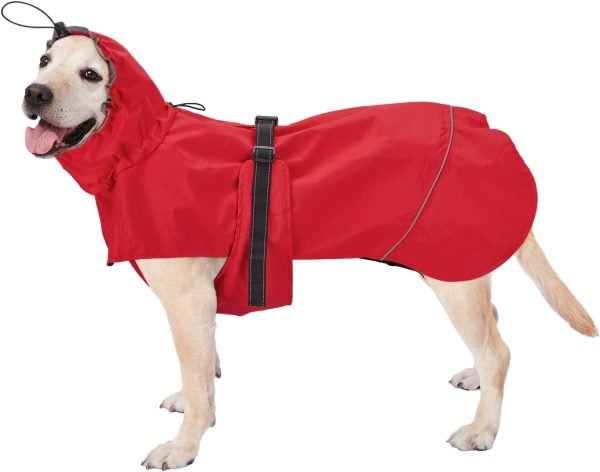Dog Raincoat with Adjustable Belly Strap and Leash Hole - Hoodie with Reflective Strip - Waterproof Slicker Lightweight Breathable Rain Poncho Jacket for Medium Large Dogs - Easy to Wear, Yellow 5XL