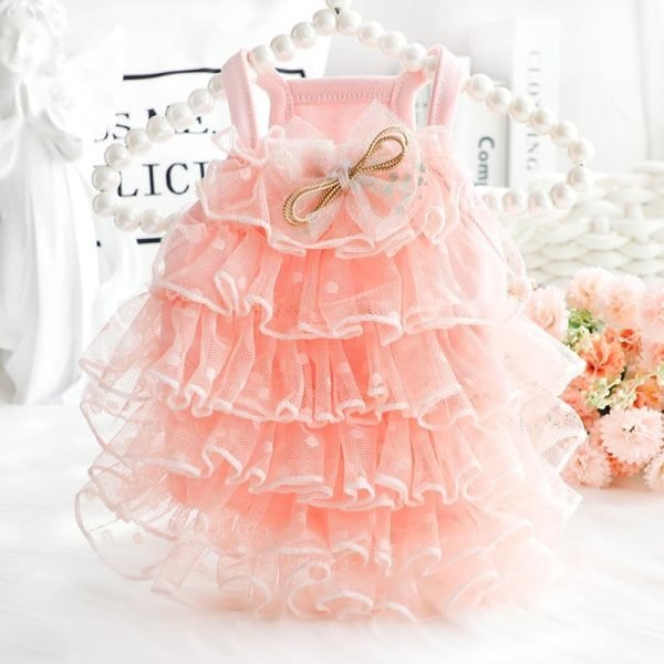 Dog Wedding Dresses for Small Dogs Lolita Clothes Princess Skirt Cat Costume Lace Star Pet Girl Cute Coat Outfits Summer Costumes (S,Pink)
