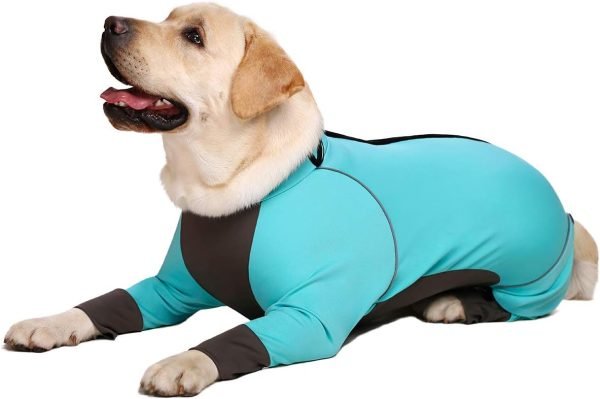Dog Jumpsuit for Medium Large Dogs，4 Legged Recovery Dog Onesie Large Size Dog,Waterproof Blue Zip Up Dog Clothes,Big Dog Pajamas Pjs Gifts Girl Boy,Full Belly (Blue, 36)