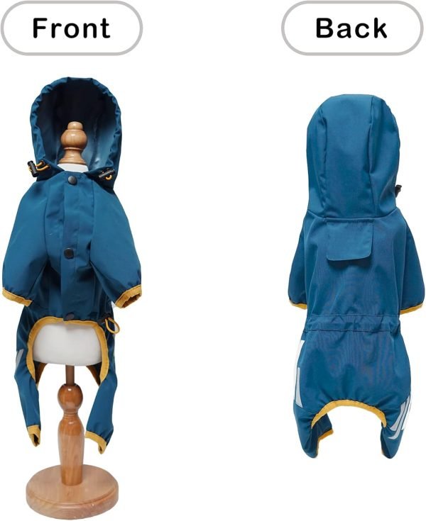 Waterproof Puppy Dog Raincoats with Hood for Small Medium Dogs,Poncho with Reflective Strap, Lightweight Jacket with Leash Hole(M, Blue)