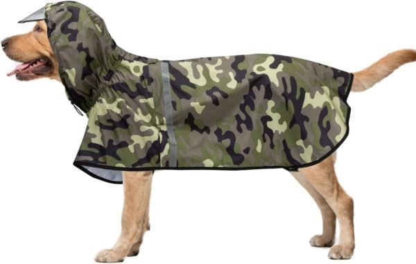 Dog Raincoat with Adjustable Belly Strap and Leash Hole - Hoodie with Reflective Strip - Waterproof Slicker Lightweight Breathable Rain Poncho Jacket for Medium Large Dogs - Easy to Wear, Yellow 5XL