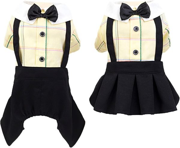 61kQt6dGAxL._AC_SL1500_be228d74-e0b6-4ea2-b887-4318cc08177d Yellow Dog Overalls Pet Couples Dress Pant Plaid Puppy T-Shirts Jumpsuit Clothes for Small Medium Dogs Cats for Party Birthday, M