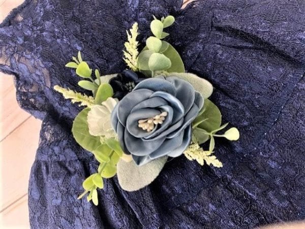 61kjPHM1bsL._AC Navy Lace Dog Dress, Navy and Dusty Blue Floral Wedding Dog Dress, Dog Flower Girl Dress, The Aquanetta Wedding Dog Dress, Dog Clothes (X-Small (3-6 lbs))