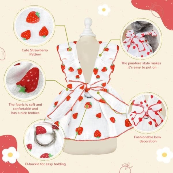 Dog Dresses for Small Dogs Girl Female Dog Clothes Cat Clothes Cat Dress Cute Cotton Extra Small Summer Clothes Bow Decor Printed Strawberry Dog Birthday Outfit Small Puppy Clothes White XL