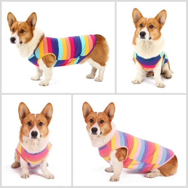 61n5y5MxyAL._AC_SL1061 Dog Shirts Cotton Striped T-Shirts, Breathable Basic Vest for Puppy and Cat, Super Soft Stretchable Doggy Tee Tank Top Sleeveless, Fashion & Cute Color for Boys and Girls (XXL, Rainbow)