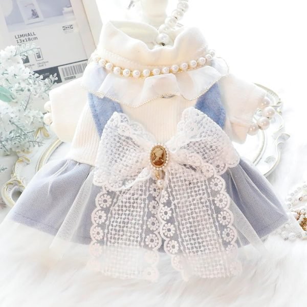 Dog Princess Dresses for Small Dogs Lolita Clothes Bow Costume Pet Girl Cute Coat Outfits Fall Blue Costumes (M,Blue)