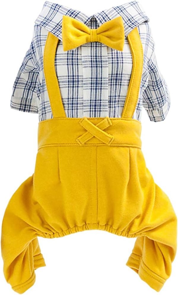 Dog T Shirt Dog Shirt Clothes Collar Plaid Shirt Bow Tie 4 Legs Casual Shirts Jumpsiut Cool Summer Autumn Tank Top Vest for Small Dog Puppy Cat (Blue-Black, S)