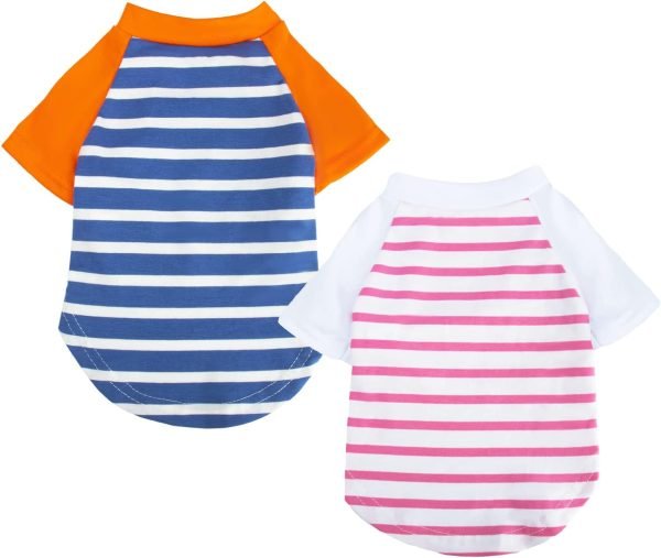 Dog Clothes for Small Dog, Breathable Stretchy Dog Raglan Shirt, Soft Comfortable Cat Puppy Kitten Pet Apparel Outfits (S（1-4lb）, Orang Blue & White Pink)